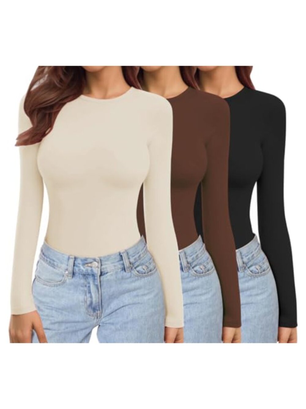 Women's Long Sleeve Fitted Tee Stretch Undershirt Crew Neck Slim Fit Top